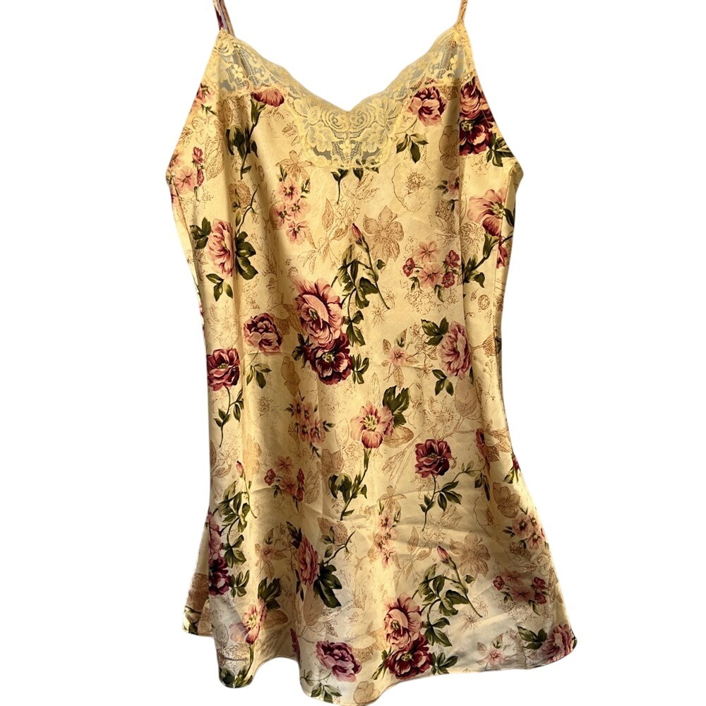 Y2K Floral Satin Lace Trim‎ Slip Dress Size S Fairycore Girly Lover Romantic